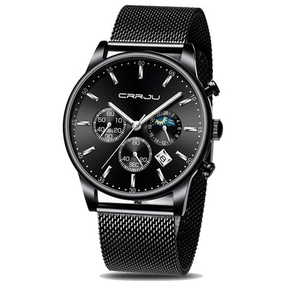 HOTCRRJU Men's Fashion Casual Watches Auto Date Chronograph Watch Men Nice Work Watches Waterproof 30M Full Steel Quartz with Mesh Strap