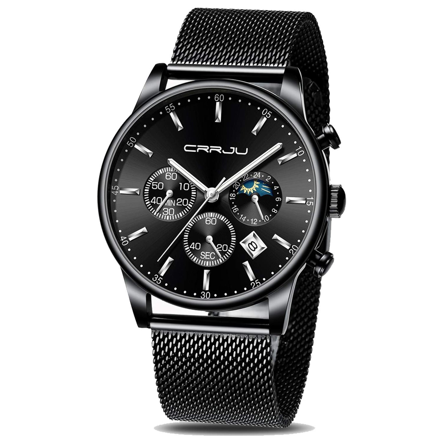 HOTCRRJU Men's Fashion Casual Watches Auto Date Chronograph Watch Men Nice Work Watches Waterproof 30M Full Steel Quartz with Mesh Strap