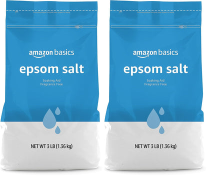 HOTAmazon Basics Epsom Salt Soak, Fragrance Free, Magnesium Sulfate USP for Relaxation and Soothing Foot Soaking, 3 Pound Resealable Bags, 6-Pack