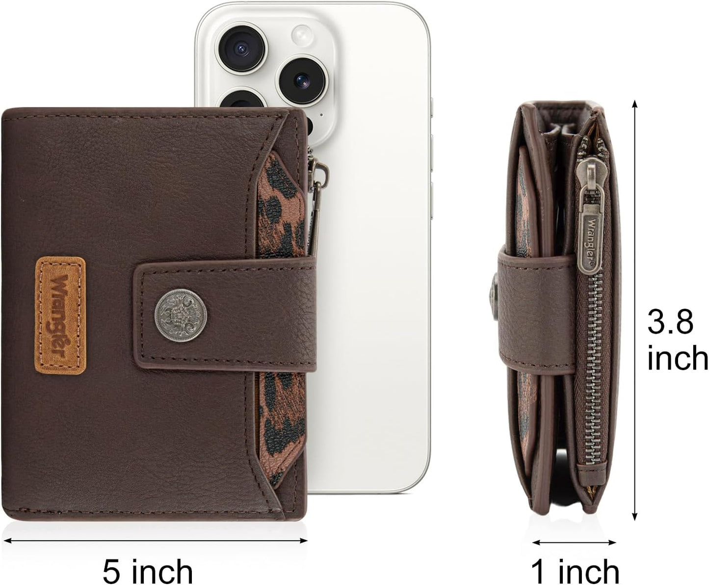 HOTMontana West X Wrangler Small Wallet Woman, Bifold RFID Blocking Wallet Leopard Print Zipper Pocket Wallets with Removable ID Window