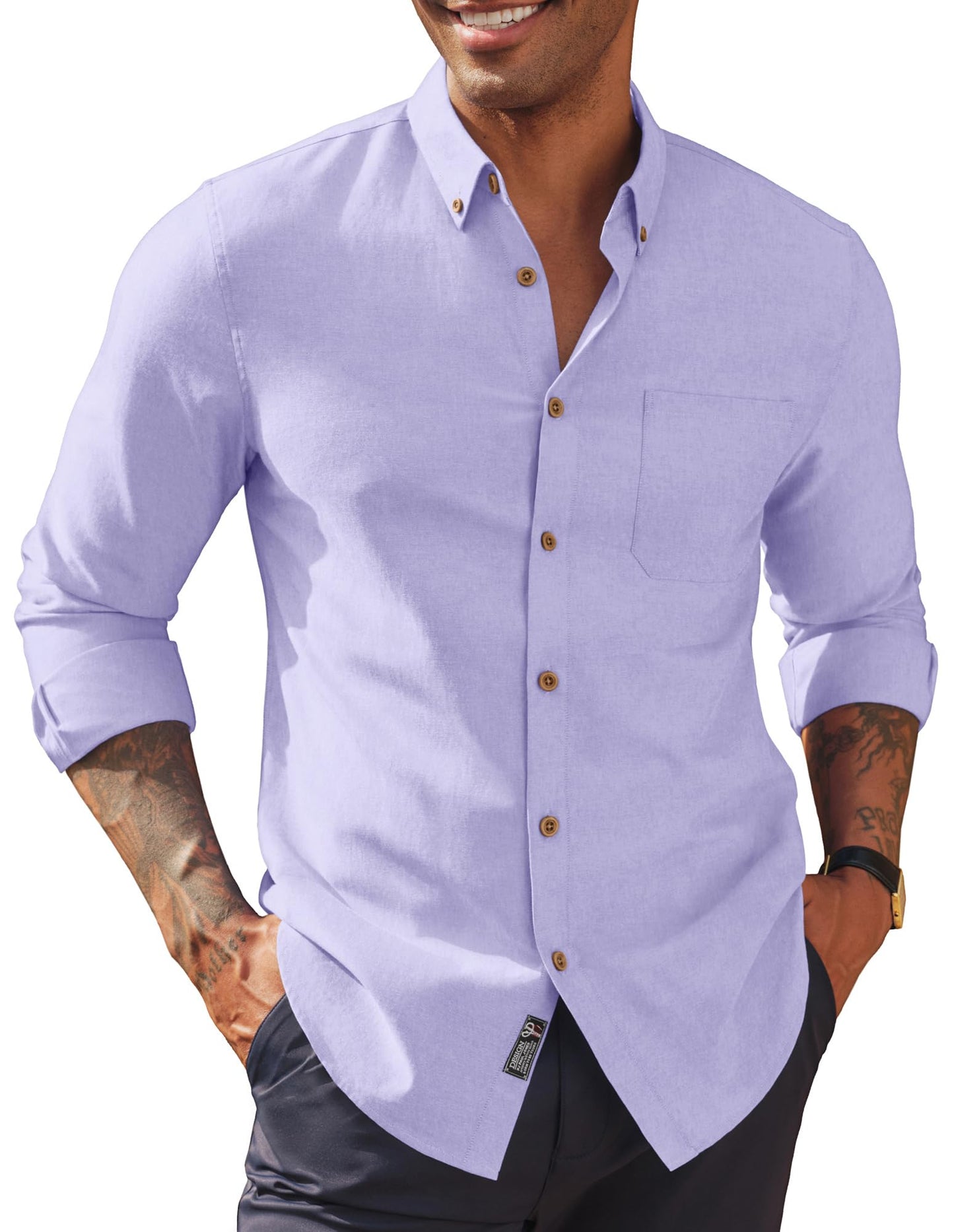 HOTPJ PAUL JONES Mens Oxford Button Down Shirt Long Sleeve Shirt | Mens Dress Shirts Untucked, Breathable, Wear-Resistant, Regular Fit, Classic Business Casual Formal Wear, with Chest Pocket