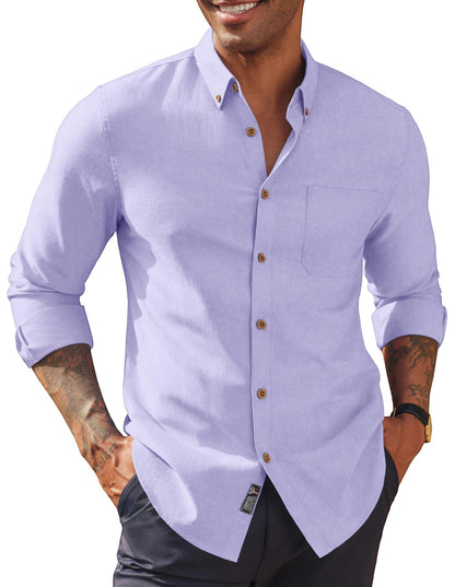 HOTPJ PAUL JONES Mens Oxford Button Down Shirt Long Sleeve Shirt | Mens Dress Shirts Untucked, Breathable, Wear-Resistant, Regular Fit, Classic Business Casual Formal Wear, with Chest Pocket