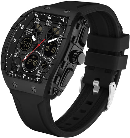 HOTfindtime Watches for Men Relojes para Hombres Wristwatch with Digital Analog Dual Time Display Countdown Stopwatch Punk Cool Design 5ATM Waterproof Mens Watch | Reloj de Hombre Rectangle Design Digital Analog Dual Time Display Countdown Stopwatch Punk