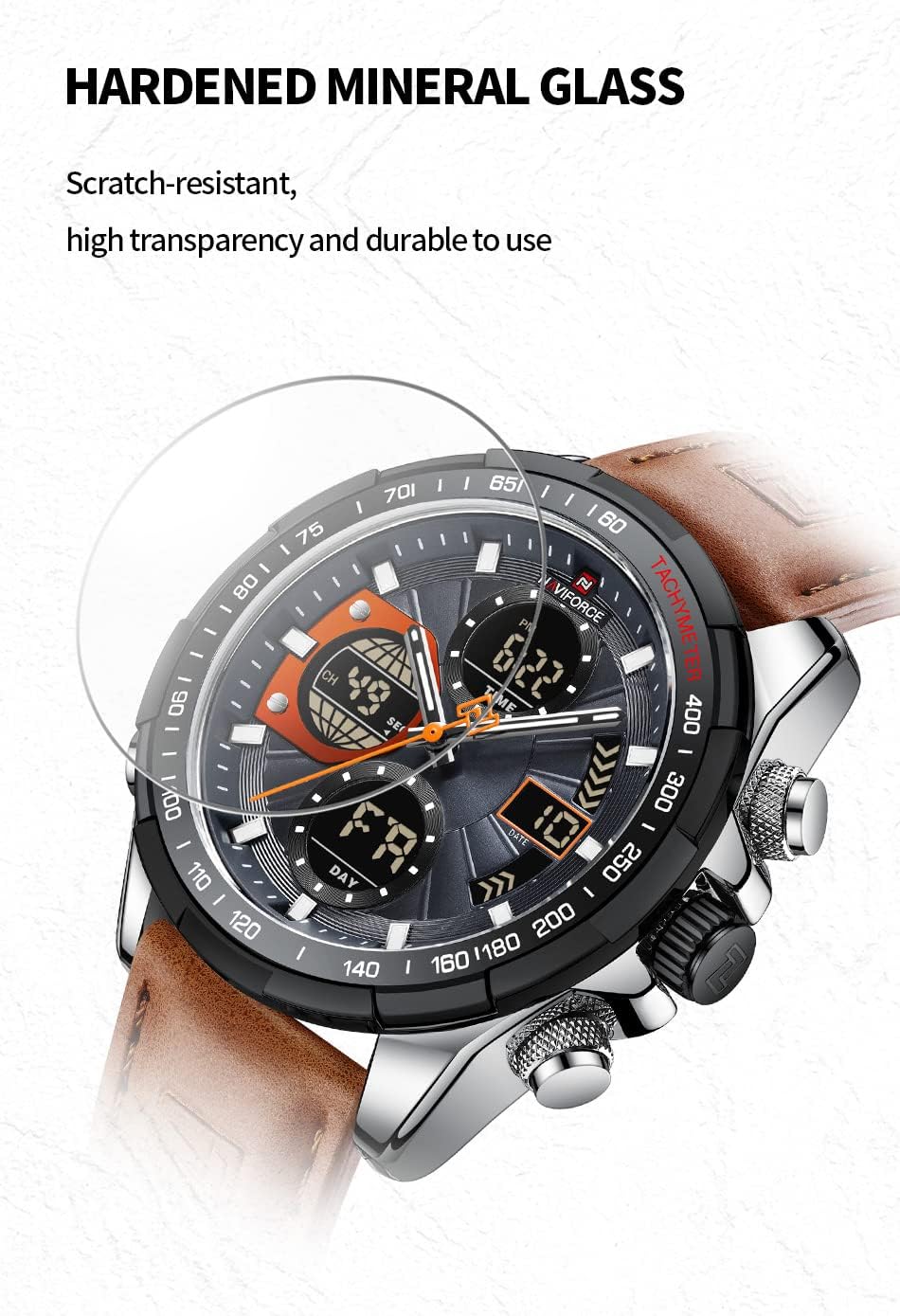 HOTNAVIFORCE Men's Military Digital Watches Analog Quartz Waterproof Watch Sport Multifunctional Leather Wristwatch