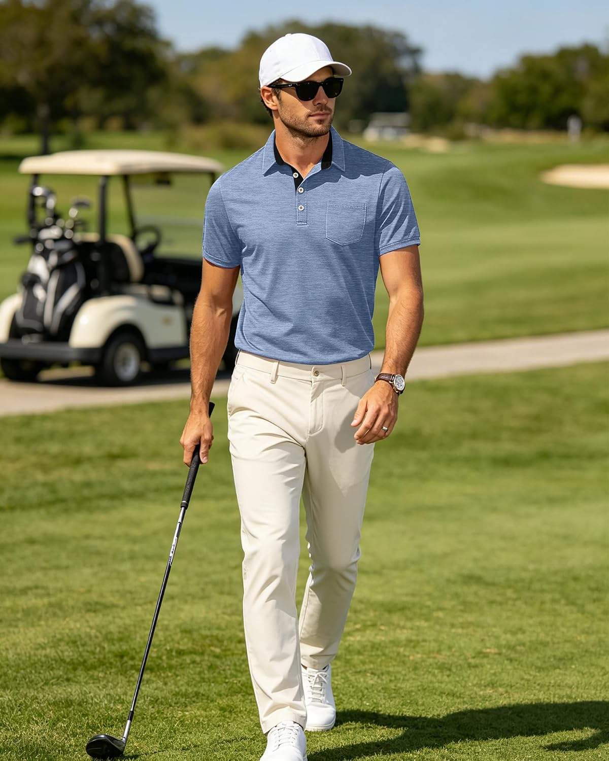 HOTMens Short Sleeve Polo Shirts Collared Business Casual Polo T Shirts with Pocket