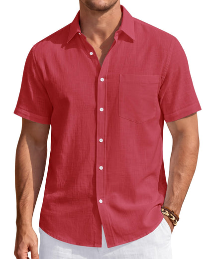 HOTJ.VER Mens Linen Shirt Short Sleeve Button Down Casual Summer Shirts | Cotton Linen, Untucked, Big Tall, from Beach Camp Vacation, Cruise Fishing, Work Office, to Wedding Party Family, with Pocket