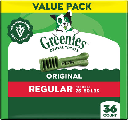 HOTGreenies Regular Dental Dog Treats, Original Chicken Flavor, 36 Count | Clinically-proven, veterinarian-recommended, 47% less tartar & 40% less plaque in 28 days, for dogs 25-50 lbs, 36 oz. Pack