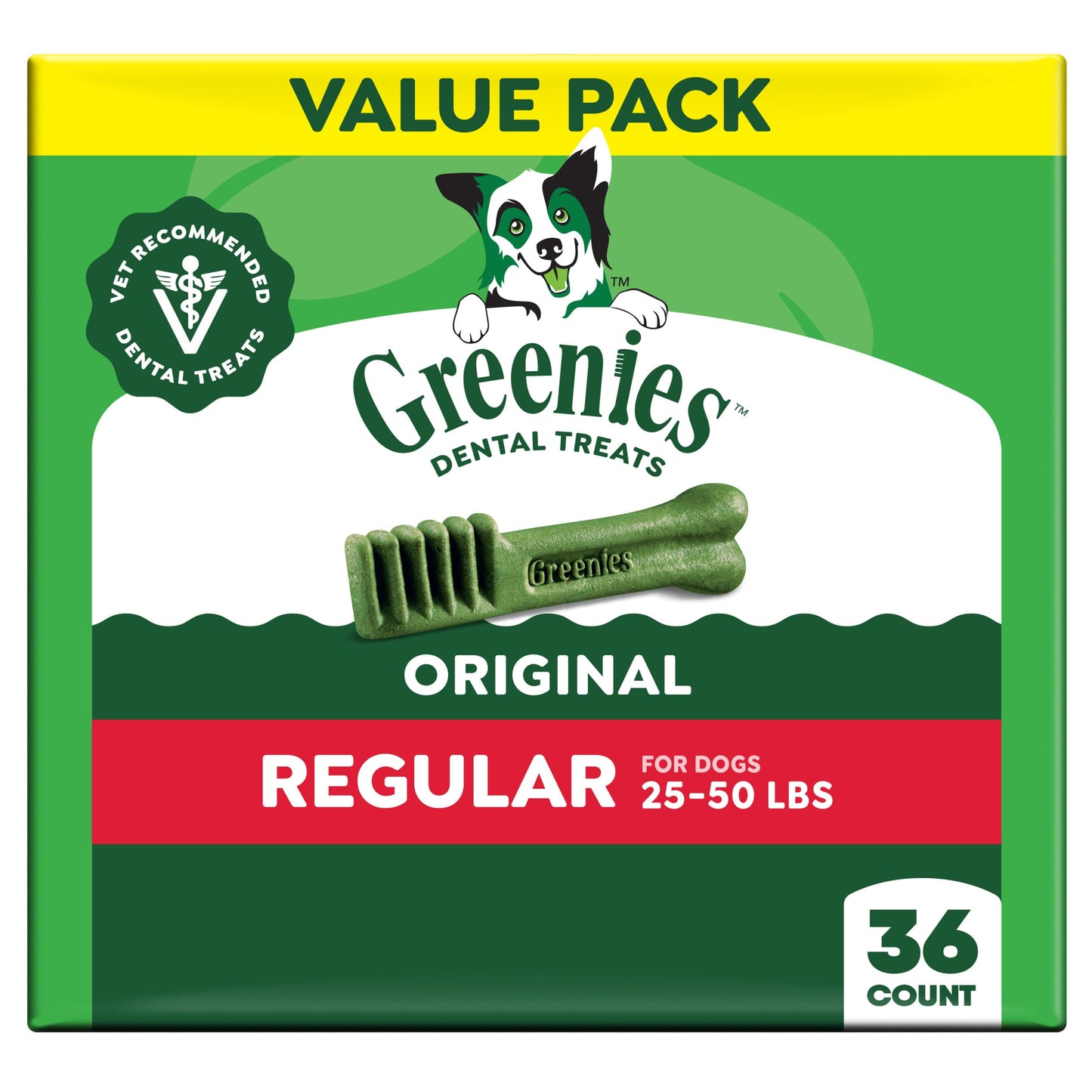 HOTGreenies Regular Dental Dog Treats, Original Chicken Flavor, 36 Count | Clinically-proven, veterinarian-recommended, 47% less tartar & 40% less plaque in 28 days, for dogs 25-50 lbs, 36 oz. Pack