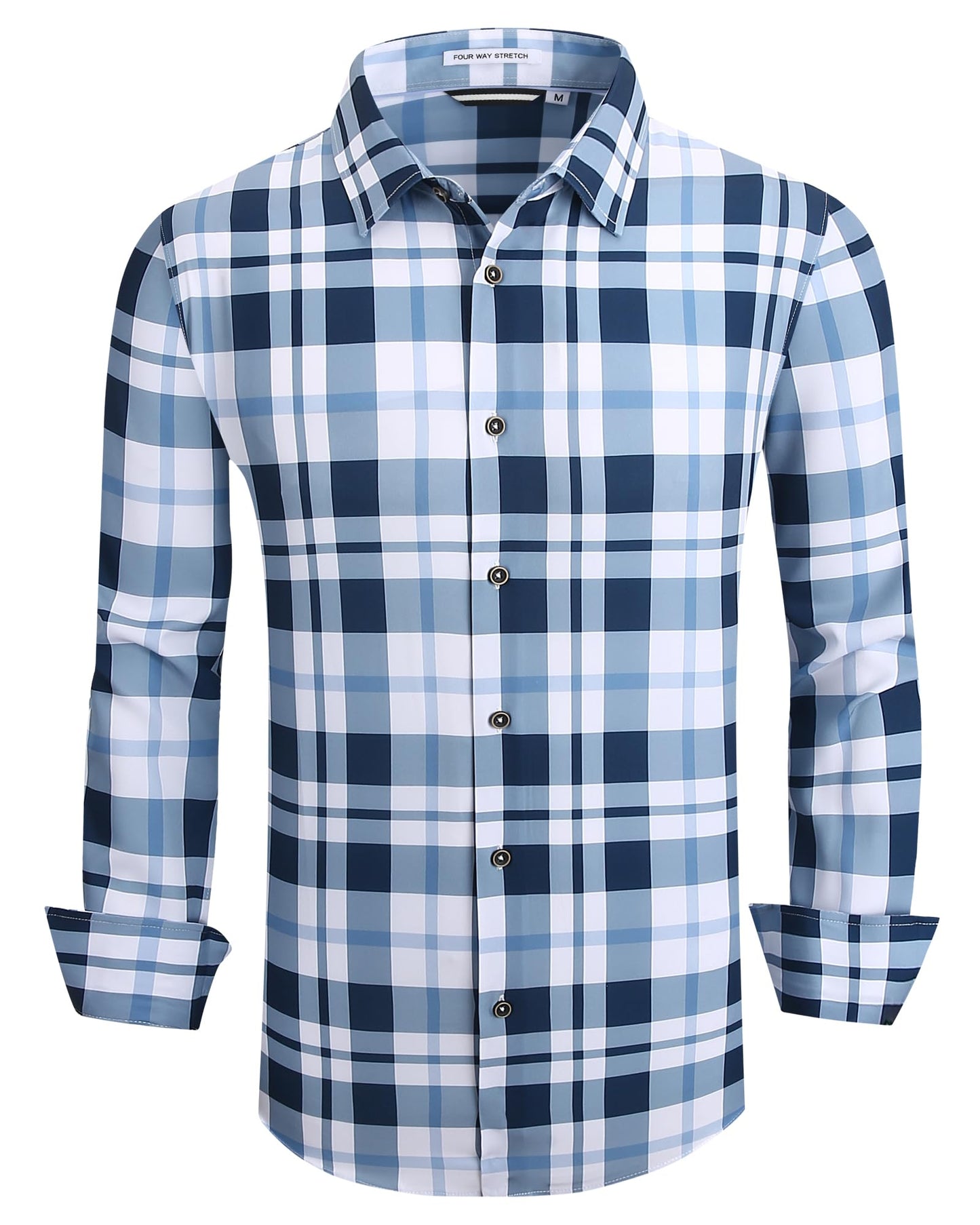 HOTAlex Vando Mens Wrinkle Free 4-Way Stretch Print Business Casual Shirt | Wrinkle resistant, Machine washable, Classic check Pattern, True-to-size cut, Business & Daily, Easy outfit pairing