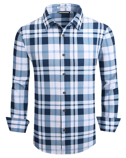 HOTAlex Vando Mens Wrinkle Free 4-Way Stretch Print Business Casual Shirt | Wrinkle resistant, Machine washable, Classic check Pattern, True-to-size cut, Business & Daily, Easy outfit pairing