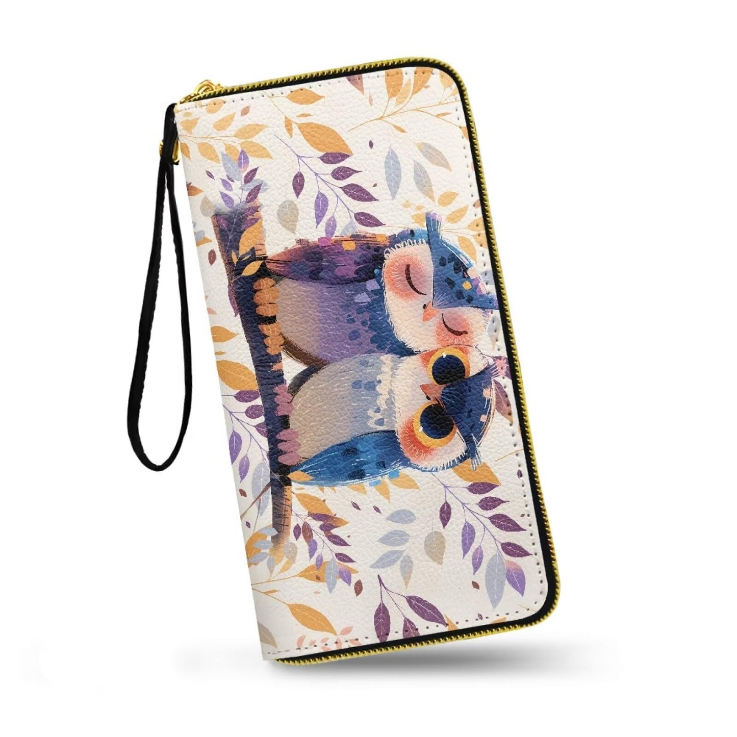 HOTHawaii Totem Flowers PU Leather Ladies Wallet Wristlet, Tropical Hawaiian Tiki Art Zip Around Wallets for Women, Brown Large Capacity Card Holder Organizer