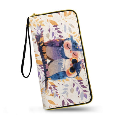 HOTHawaii Totem Flowers PU Leather Ladies Wallet Wristlet, Tropical Hawaiian Tiki Art Zip Around Wallets for Women, Brown Large Capacity Card Holder Organizer