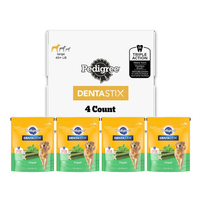 HOTPedigree Dentastix Large Breed Dog Dental Treats, Variety, 51 Count | Original, Beef & Fresh Flavors, triple action dental care, reduces tartar, cleans teeth, freshens breath, for dogs 40+ lbs