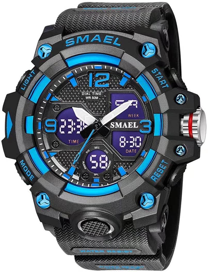HOTGosasa Men's Large Face Outdoor Sports Watches Military S-Shock Watch Waterproof, Backlight, Alarm, Stopwatch Features - Rugged Wristwatch for Training, Hiking, and Adventure