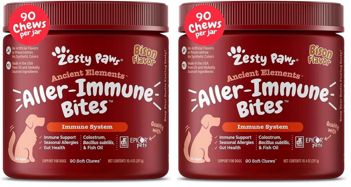 HOTZesty Paws Allergy Immune Bites - Dog Allergy Chews, Dog Probiotics for Itchy Skin and Ears, Lamb, 90ct