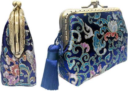 HOTVintage Brocade Buckle Coin Purse Kiss-lock Wallet for Women(blue)