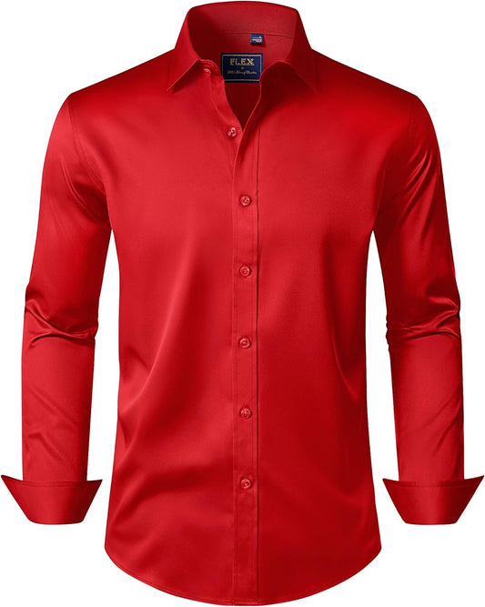 HOTJ.VER Men's Dress Shirts Solid Long Sleeve Stretch Wrinkle-Free Formal Shirt Business Casual Button Down Shirts
