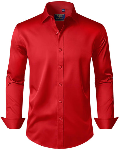 HOTJ.VER Men's Dress Shirts Solid Long Sleeve Stretch Wrinkle-Free Formal Shirt Business Casual Button Down Shirts