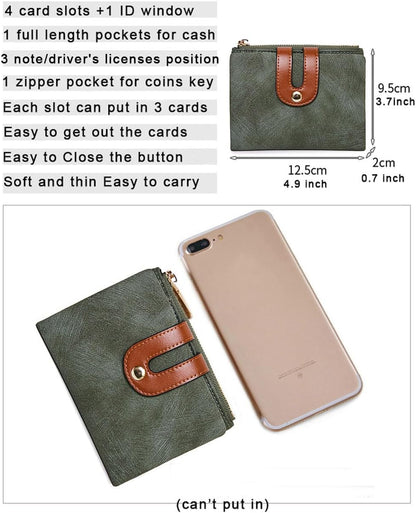 HOTAOXONEL Women's Rfid Small Bifold Leather Wallet Ladies Mini Zipper Coin Purse id card Pocket,Slim Compact Thin