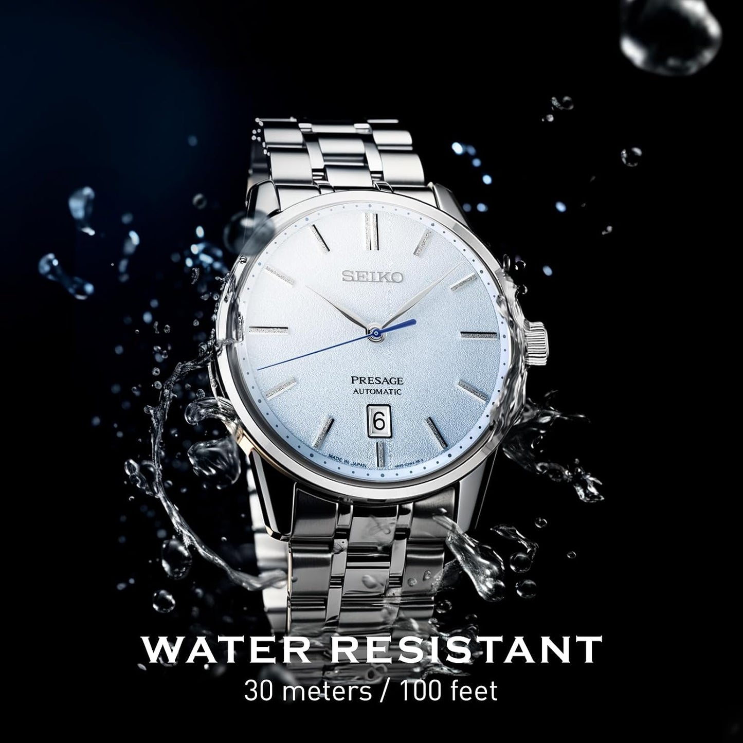HOTSEIKO SRP53- Presage Collection - Patterned Stone Blue Dial - Stainless Steel Wrist Band, Sapphire Crystal Display - Water-Resistant 30M