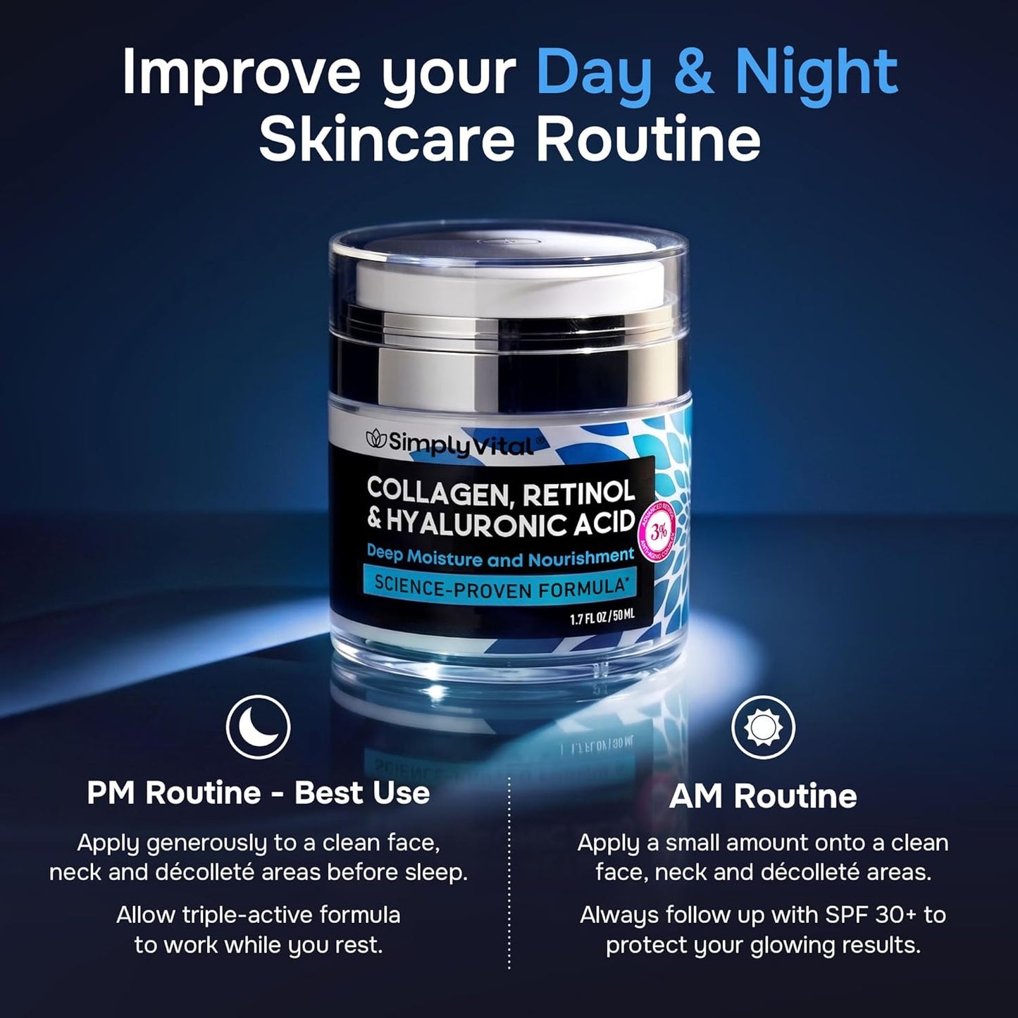 HOTAnti-Aging Face Moisturizer with Retinol, Collagen & Hyaluronic Acid - Moisturizer Face Cream for Women & Men - Visibly Firming & Hydrating Neck Cream - Day & Night Skin Care - 1.7 fl oz
