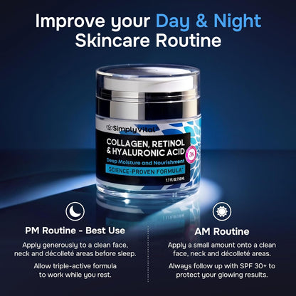 HOTAnti-Aging Face Moisturizer with Retinol, Collagen & Hyaluronic Acid - Moisturizer Face Cream for Women & Men - Visibly Firming & Hydrating Neck Cream - Day & Night Skin Care - 1.7 fl oz