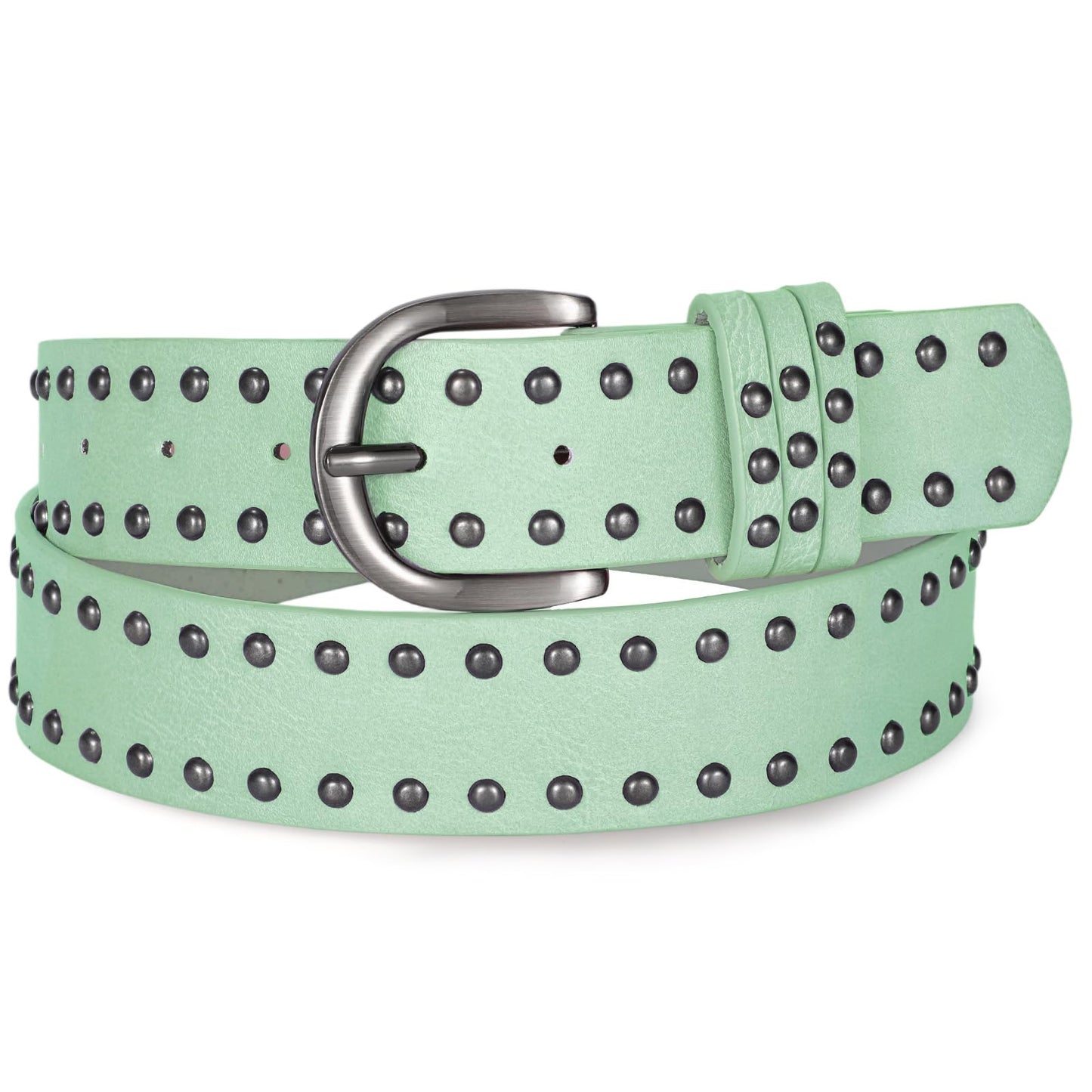 HOTSUOSDEY Women Leather Rivets Belts for Jeans Pants Dresses Studded Leather Belts with Silver Buckle