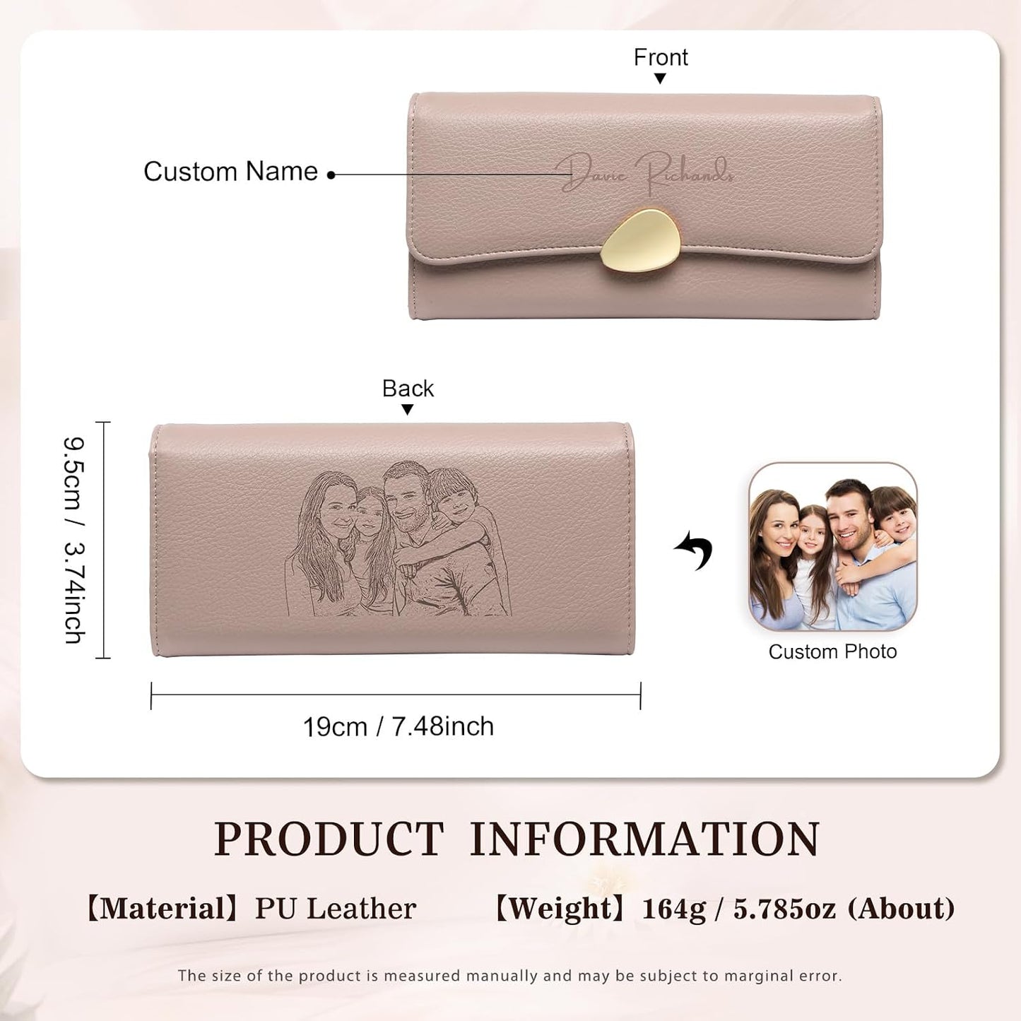 HOTPersonalized Wallets for Women – Custom Name & Photo Leather Purse, Long and Large Capacity Wallet, Mothers Day Christmas Gift for Mom Wife, Valentines Day Gifts for Girlfriend (Style 1)