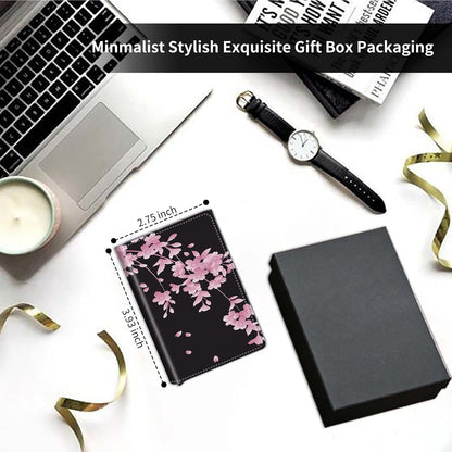 HOTPop Up Wallet Women Men with Money Slot,RFID Blocking Leather Minimalist Automatic Credit Card Holder Business Trifold Card Case-Cherry Blossoms