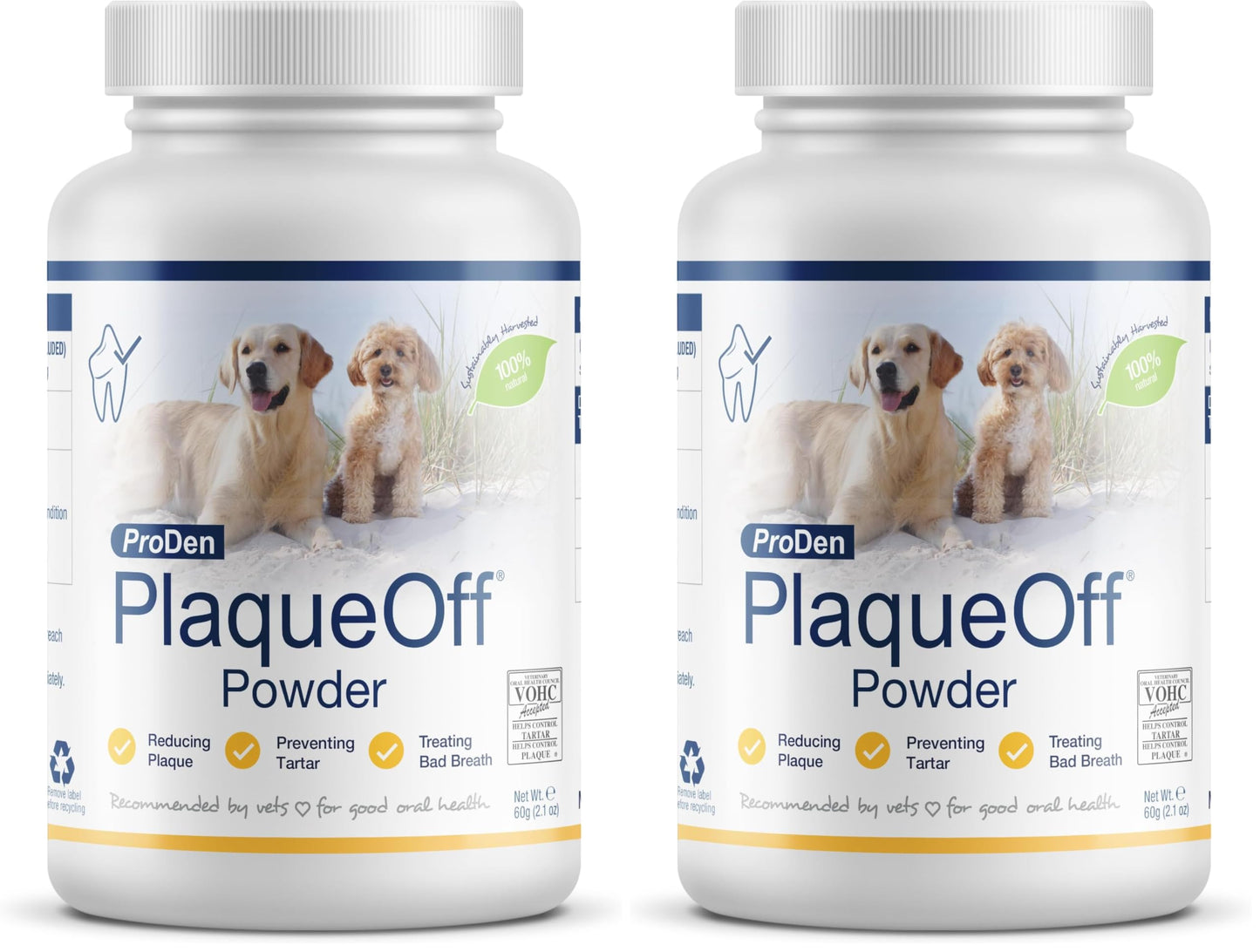 HOTProDen PlaqueOff Powder for Dogs - Dog Tartar and Plaque Remover - 60g | VOHC Accepted Dental Powder for Pet Oral Care - Supports Fresher Breath and Dental Hygiene - 100% Natural Kelp Formula