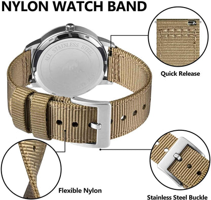 HOTBISONSTRAP Men’s Nylon Watch Bands, Two-Piece Military Watch Straps, Quick Release, Brushed Buckle, Band Width 18mm 19mm 20mm 22mm