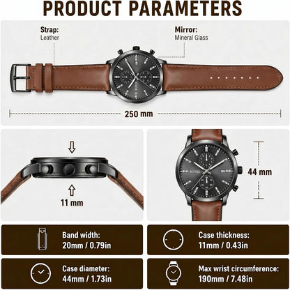 HOTBUREI Men's Leather Watches Chronograph Quartz Watches for Men Classic Cool Lightweight Wristwatch,Gift for Dad Husband Boyfriend
