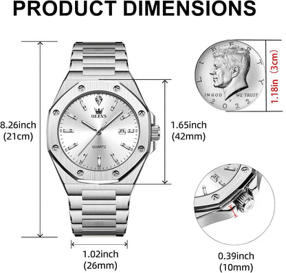 HOTOLEVS Mens Watches Octagonal Luxury Stainless Steel Dress Watches for Men Quartz Analog Large Face Luminous Relojes para Hombres