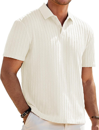 HOTJMIERR Mens Casual Polo Shirt Summer Short Sleeve Vacation Button Beach Knit Stretchy Golf Shirts
