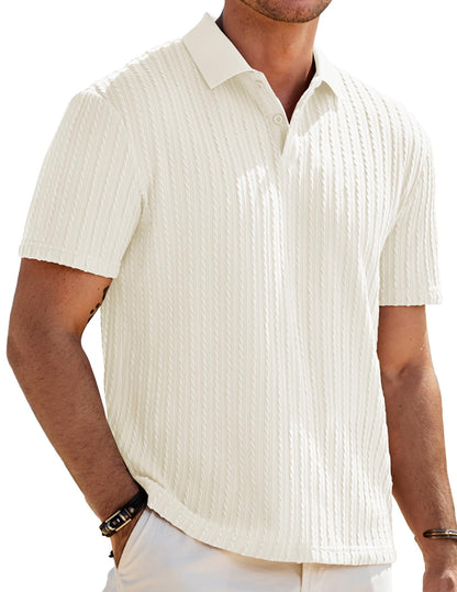 HOTJMIERR Mens Casual Polo Shirt Summer Short Sleeve Vacation Button Beach Knit Stretchy Golf Shirts