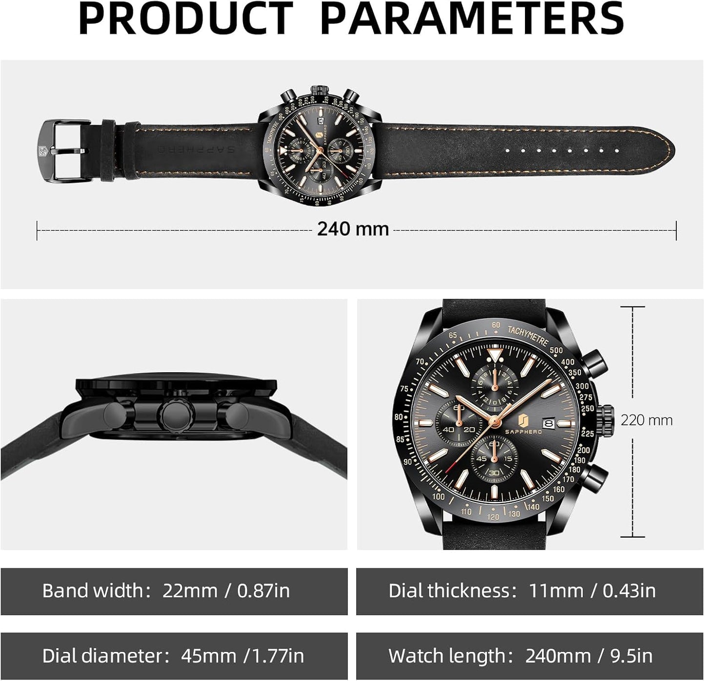 HOTBENYAR Watch for Men Analog Quartz Chronograph Waterproof Luminous Designer Mens Wrist Watches Business Work Sport Casual Dress Watch with Silicone Strap Elegant Gifts for Men