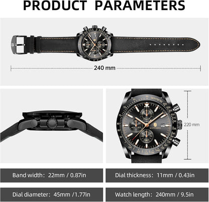HOTBENYAR Watch for Men Analog Quartz Chronograph Waterproof Luminous Designer Mens Wrist Watches Business Work Sport Casual Dress Watch with Silicone Strap Elegant Gifts for Men