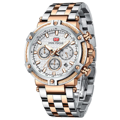 HOTMF MINI FOCUS Business Men Watches (Chronograph/Waterproof/Luminous/Calendar/24 Hours) Big Face Stainless Steel Band Watches for Men