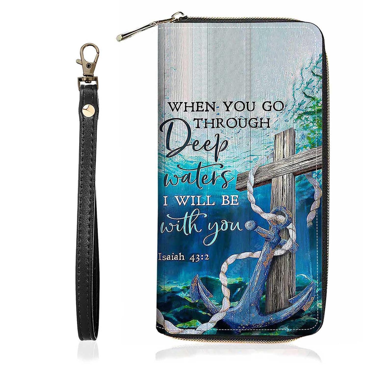 HOTChristian Cross Quote Bible Verse Matthew 19:26 Print Wallet for Women Large Capacity Wallet Credit Card Holder PU Leather Zipper Clutch Purse Phone Wallet
