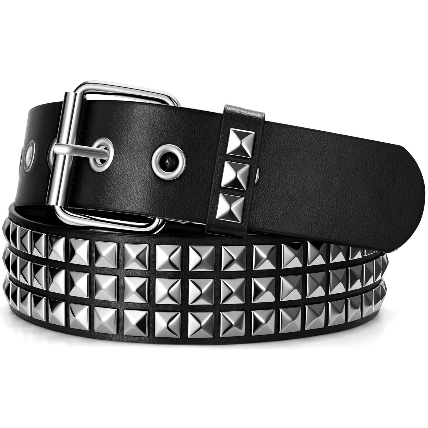 HOTSUOSDEY Black Studded Belt,Y2K Silver Metal Grommet Belt for Men Women Punk Rock Style for Jeans Pants