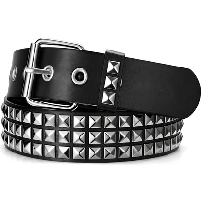 HOTSUOSDEY Black Studded Belt,Y2K Silver Metal Grommet Belt for Men Women Punk Rock Style for Jeans Pants