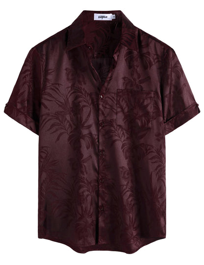 HOTVATPAVE Mens Silk Satin Hawaiian Shirt Short Sleeve Button Down Shirts | Hawaii, Summer, Beach, Vacation, Tropical, Resort Wear, Jacquard, Going Out, Rave, Cool, Club, Floral, Holiday, with Pocket