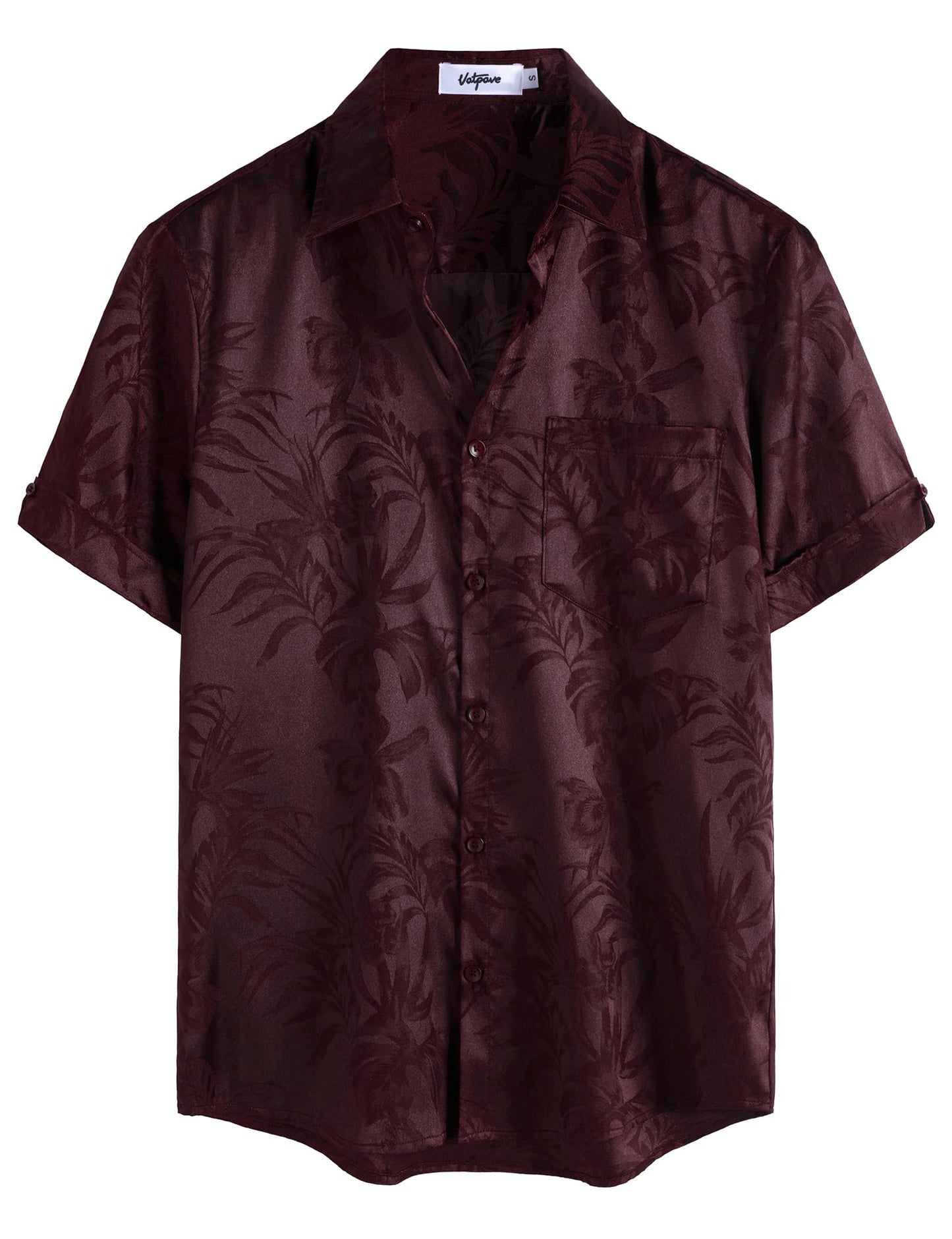 HOTVATPAVE Mens Silk Satin Hawaiian Shirt Short Sleeve Button Down Shirts | Hawaii, Summer, Beach, Vacation, Tropical, Resort Wear, Jacquard, Going Out, Rave, Cool, Club, Floral, Holiday, with Pocket