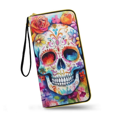 HOTHawaii Totem Flowers PU Leather Ladies Wallet Wristlet, Tropical Hawaiian Tiki Art Zip Around Wallets for Women, Brown Large Capacity Card Holder Organizer