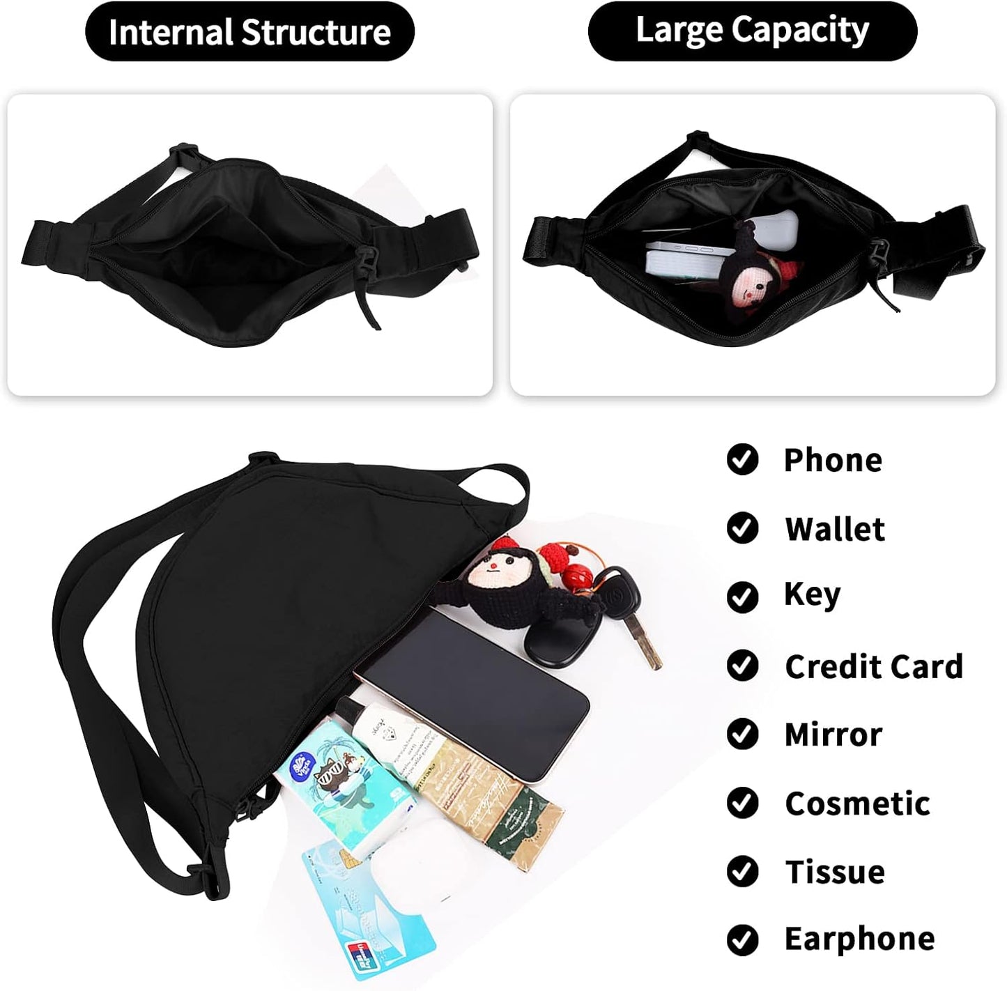 HOTNylon Crescent Crossbody Bag for Women Purses Trendy Men,Small Travel Sling Bag Hobo