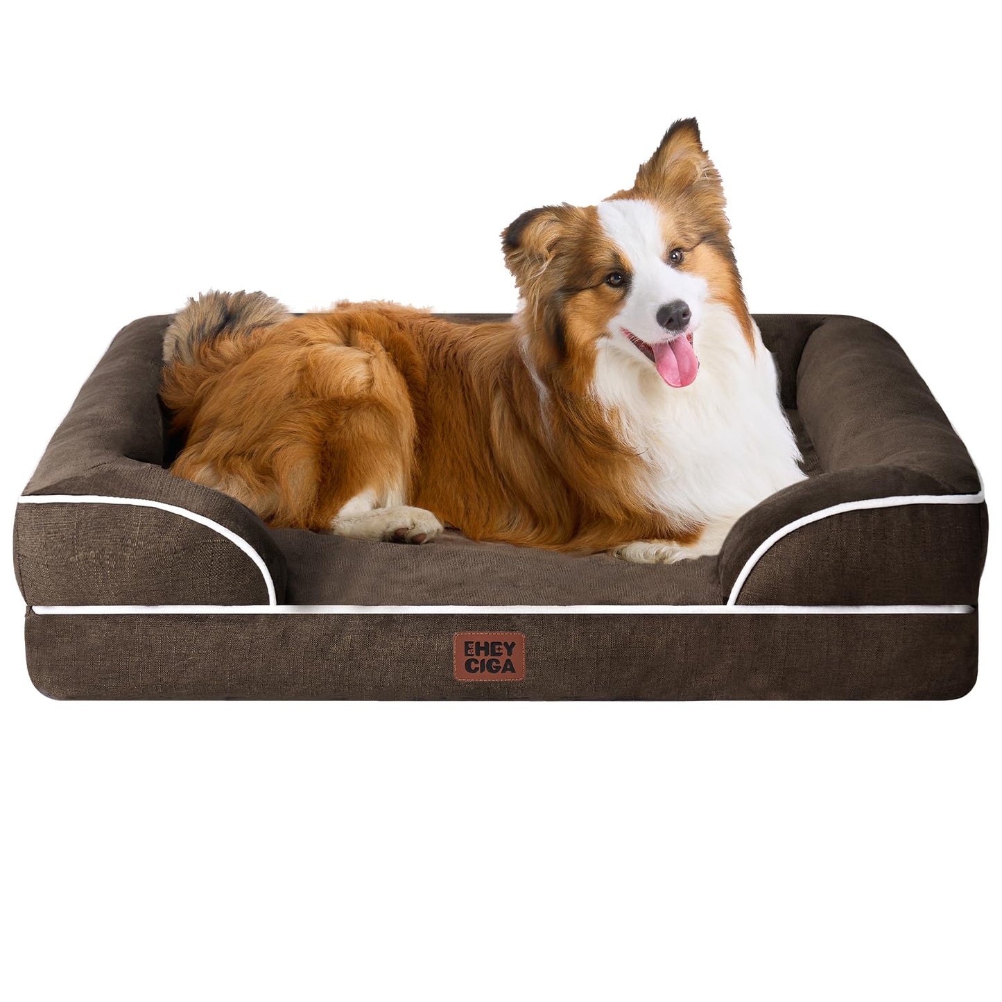 HOTEHEYCIGA Orthopedic Dog Beds for Extra Large Dogs 44x32Inch, Polyurethane Foam XL Pet Bed with Sides, Non-Slip and Egg-Crate Foam Big Dog Couch Bed with Washable Removable Cover, Grey
