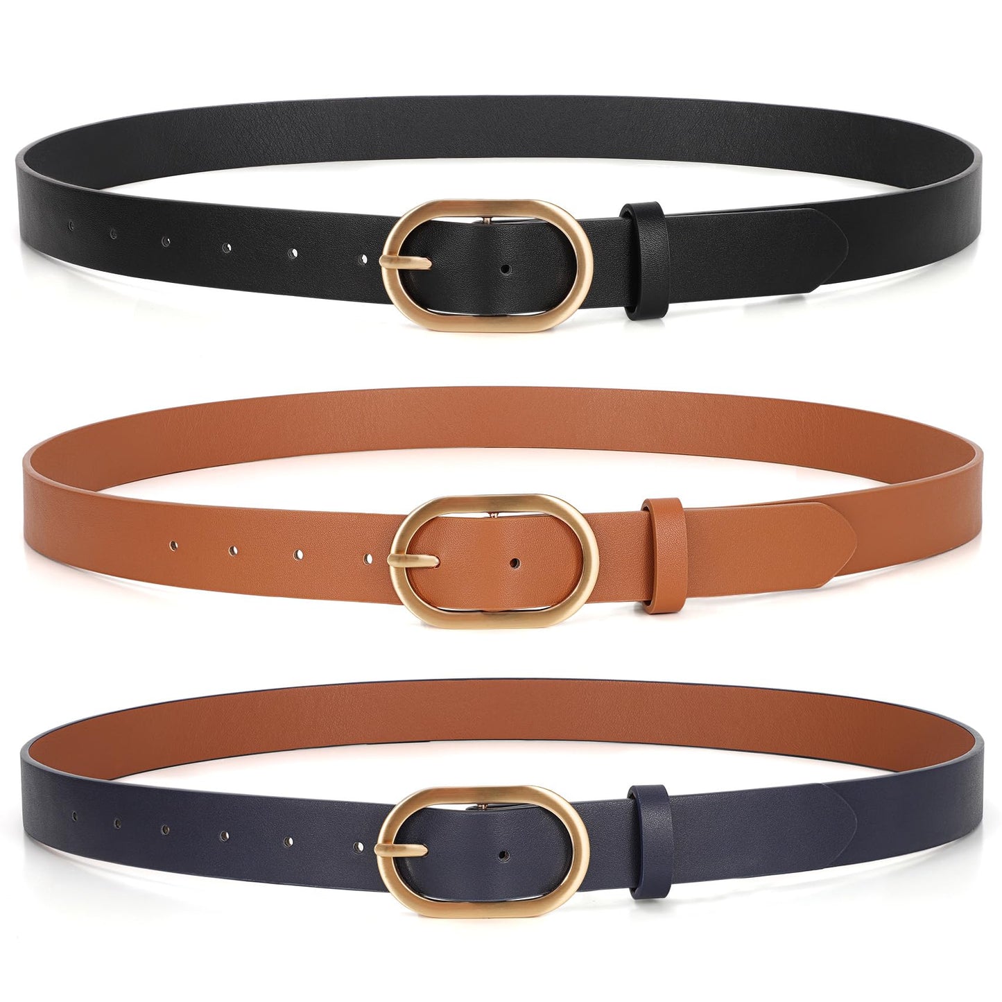 HOTXZQTIVE 3 Pack Plus Size Women's Leather Belts for Jeans Pants Dress Fashion Gold Buckle Ladies Waist Belt