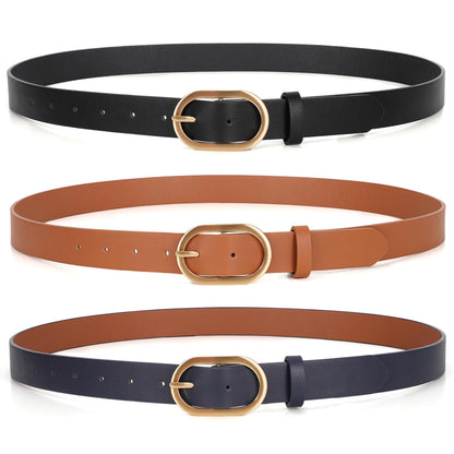 HOTXZQTIVE 3 Pack Plus Size Women's Leather Belts for Jeans Pants Dress Fashion Gold Buckle Ladies Waist Belt