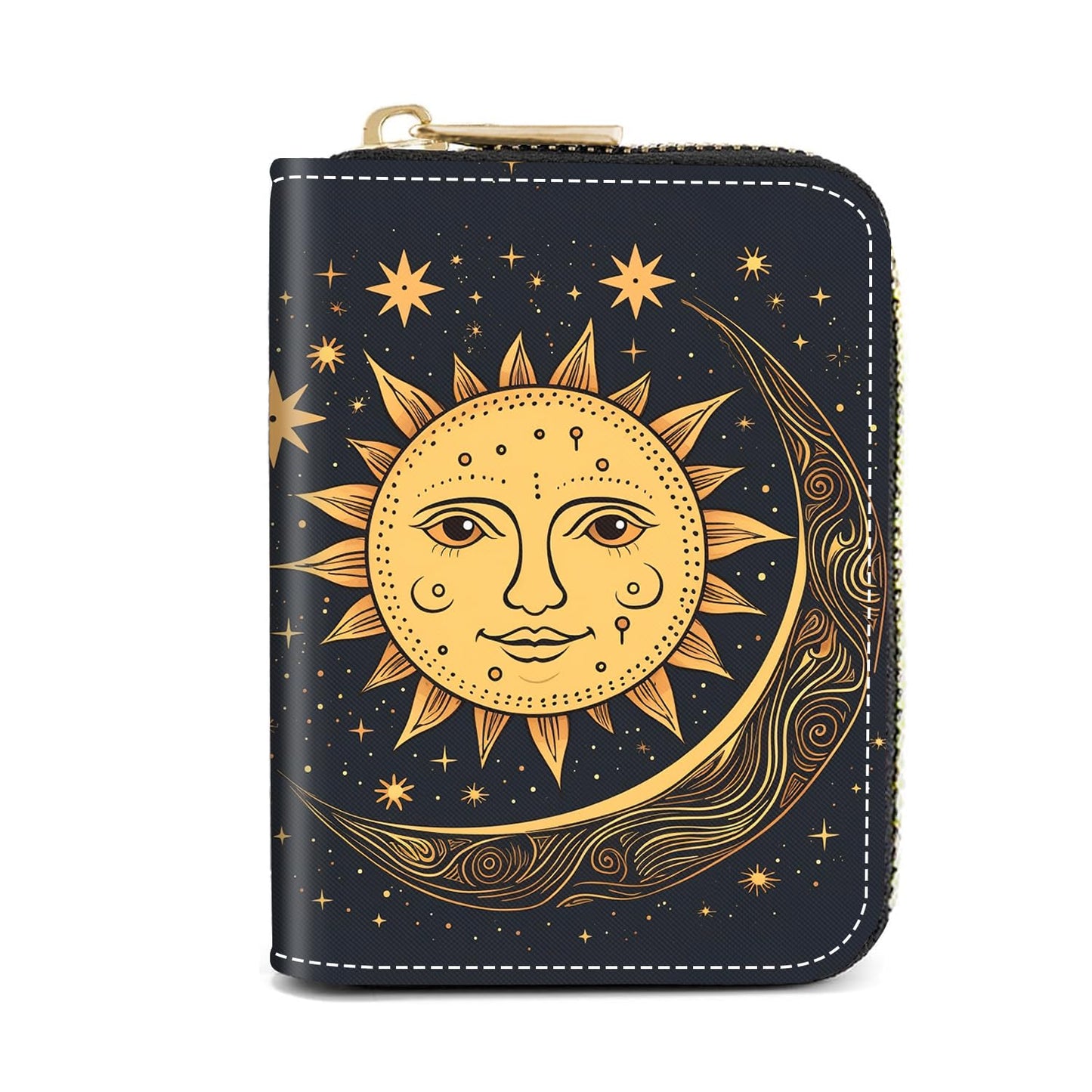 HOTCredit Card Holder Wallets for Women, Slim Leather Card Holder Wallet, Credit Card Wallet Organizer, Pocket Business Card Case with Zipper, Elephants and Flowers Under the Moon