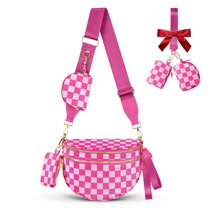 HOTCross Body Bag for Women Bum Bag Checkered Belt Bags Fanny Packs for Girls Travel Purse Fashion Waist Packs Crossbody Nylon Purse Trendy Shoulder Bags for Womens